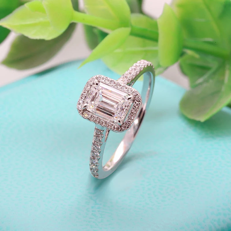 Half Eternity IGI lab Grown Diamond 14K White Gold Emerald Cut D Color Engagement Ring 1ct CVD HPHT Diamond Ring Engagement Ring