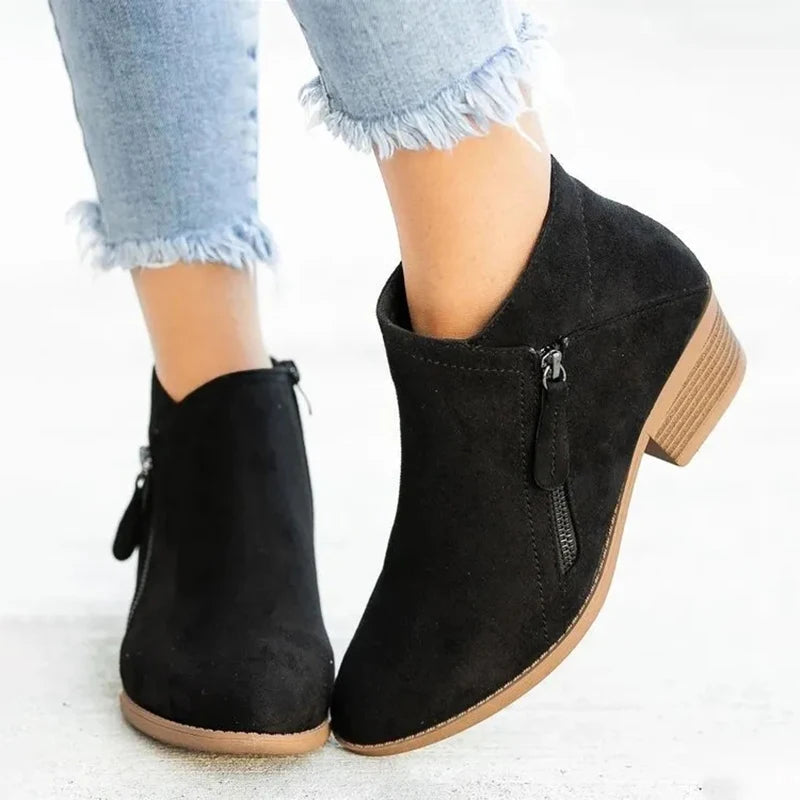 Women Boots Autumn Suede Boots Women Fashion Size 43 Platform Booties Side Zipper Heeled Ankle Boots Botas De Mujer