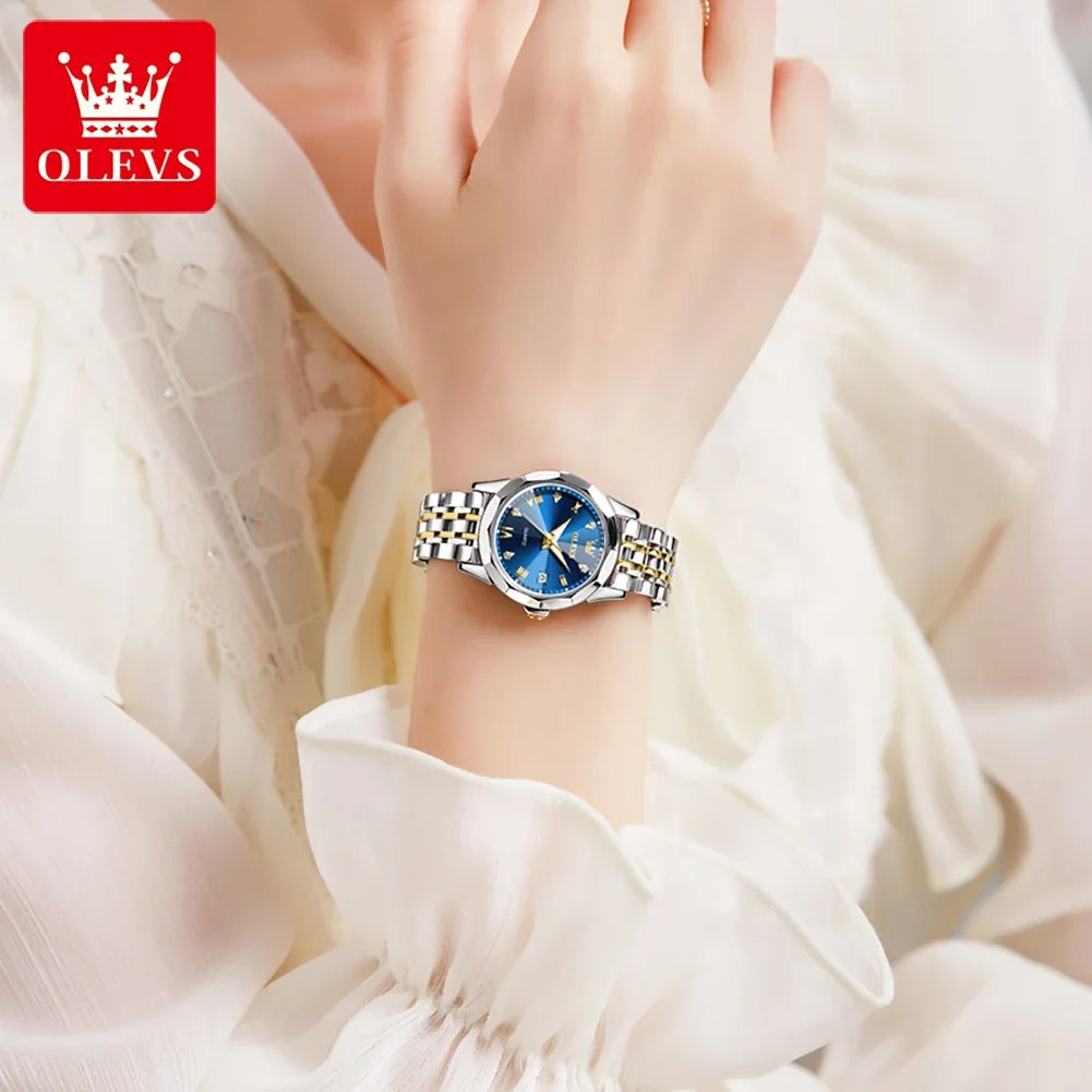 OLEVS 9931 Watches For Women Stainless Steel Strap Elegant Style Rhombus Mirror Original Quartz Waterproof Ladies Wristwatches