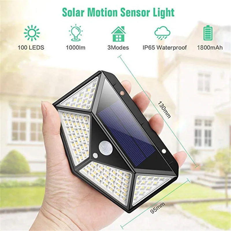 100 LED Solar Wall Lights Outdoor Solar Lamp Waterproof Motion Sensor Solar Powered Sunlight Street Light for Garden Decoration