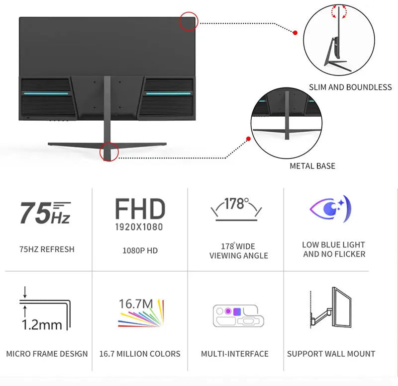 22-24" Ips Screen 24 Inch Frameless Display Computer Monitor Screen Pc Office Monitor for Student