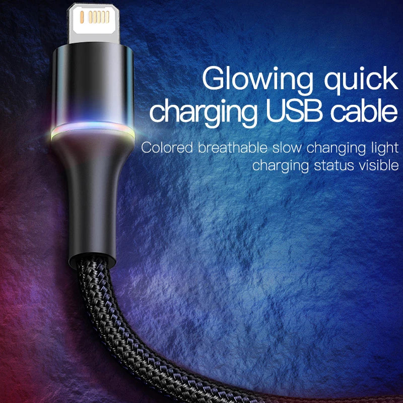 Baseus USB Cable For iPhone 12 11 13 Pro XS Max Xr X 8 7 6 LED Lighting Fast Charge Charger Phone Cable