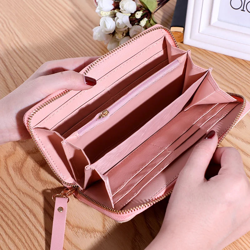 2023 New Women's Wallet Long Contrast Panel Zipper Tassel Large Capacity Wallet Mobile Case