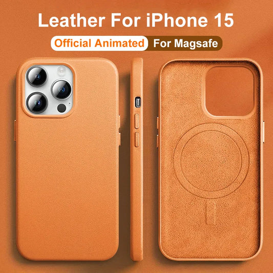 Luxury Leather For Magsafe Magnetic Case For iPhone 15 14 13 Pro Max Plus Mini With Animation Charging Phone Cases Accessories