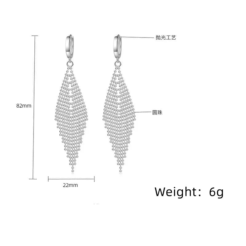 New 925 Sterling Silver Long Earrings Tassel Beads Long Earrings For Women'S Wedding Fashion Jewelry Gifts