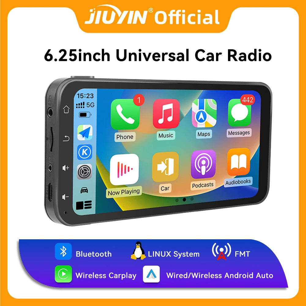 JIUYIN 6.25 Inch Universal Car Radio Multimedia Navigation Wireless Carplay Apple Android Auto Touch Screen Music Player