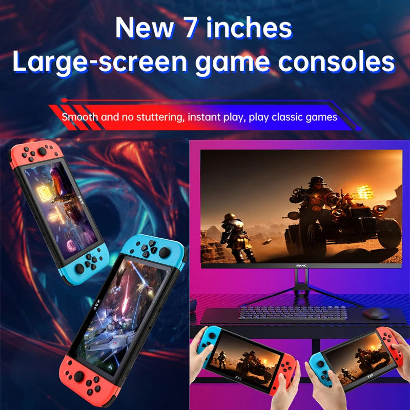 QZT X80 Retro Game Console 7.0 Inch Screen Portable Double Rocker Handheld Game Console Built-in 20000+ Classic Games Games Gift