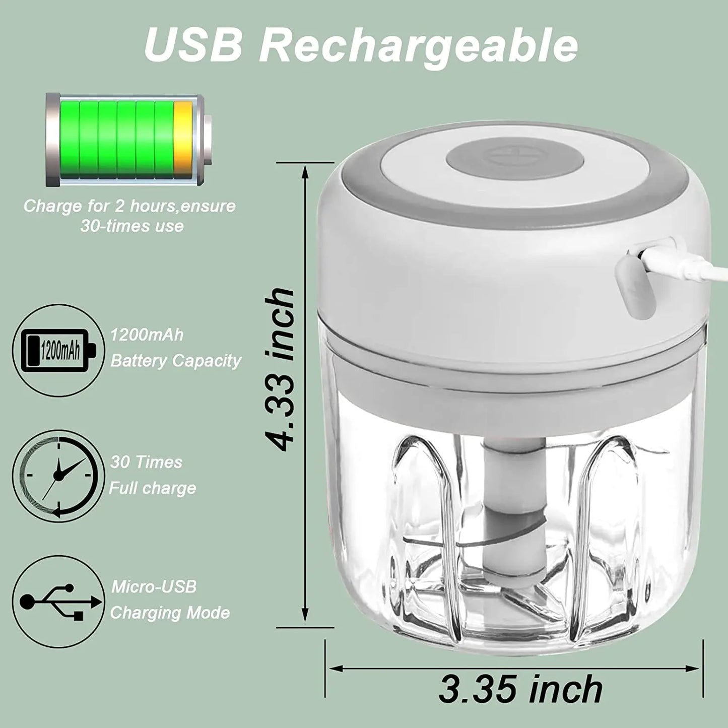 Mini Electric Garlic Chopper 100ML/250ML USB Garlic Grinder Mini Vegetable Chili Masher Wireless USB Blenders Kitchen Machine