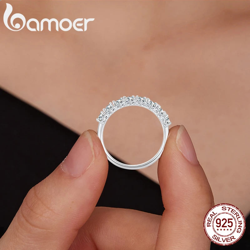 BAMOER 0.8CT D Color VVS1 EX Round Moissanite Ring 925 Sterling Silver Eternity Ring Women Engagement Wedding Luxury Band