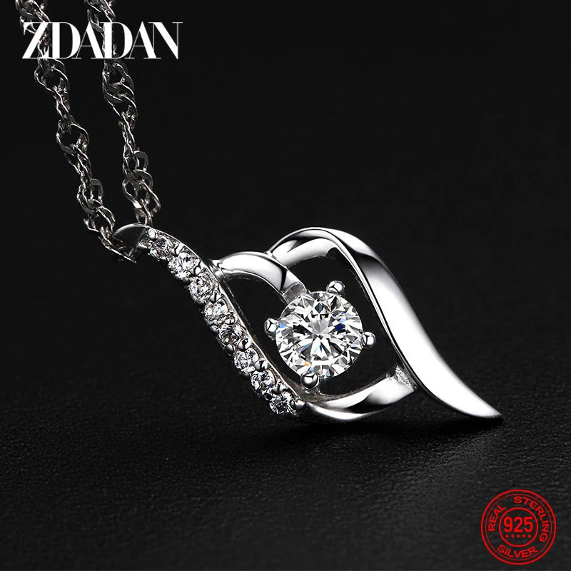 ZDADAN 925 Sterling Silver Heart Amethyst Necklace For Women Fashion Wedding Jewelry