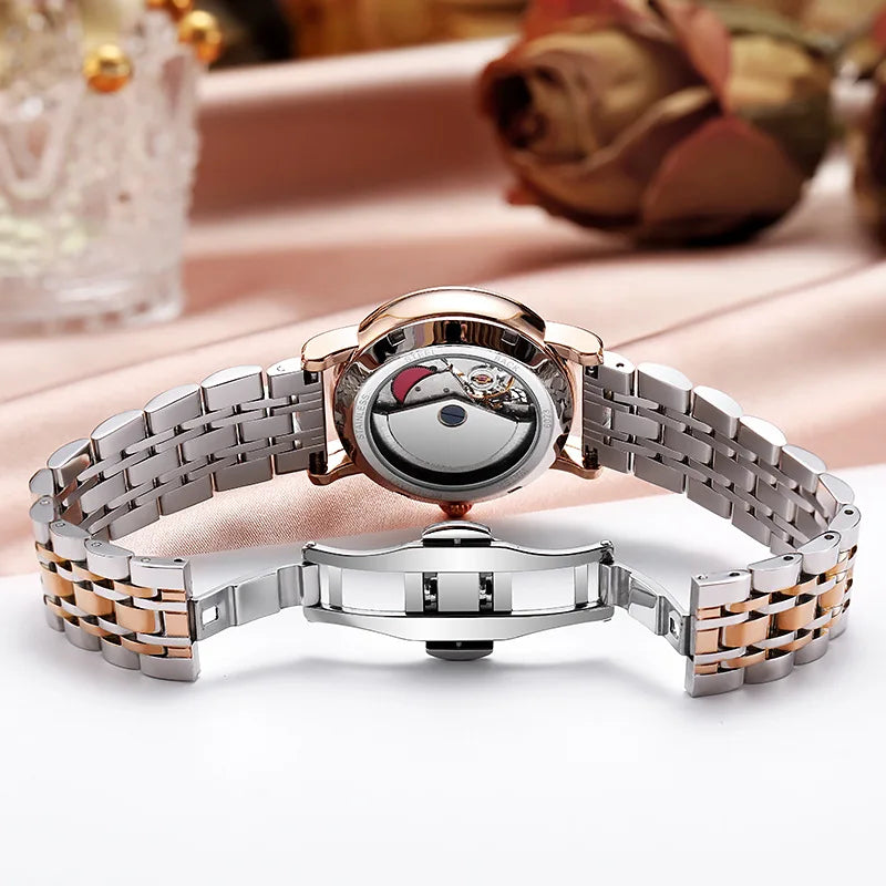 Rotatable Flowers Female Watch Women Top Brand Luxury Fashion Moon Phase Waterproof Lady Automatic Mechanical Watches Reloj