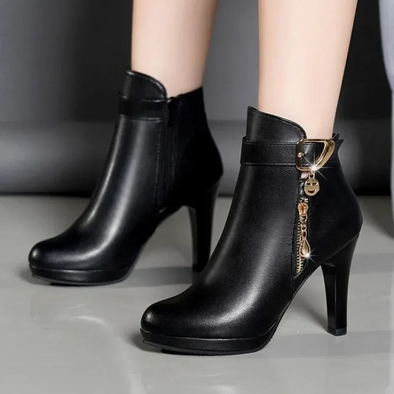 New Fashion Women's Boots Autumn and Winter Ankle Boots Women's Round Toe Thin Heel Zipper Casual Women's Shoes