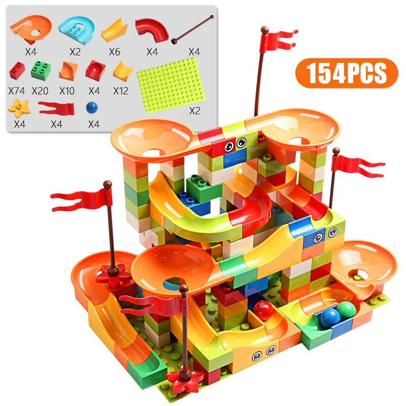 77-308PCS Marble Race Run Big Block Compatible City Building Blocks Funnel Slide Blocks DIY Big Bricks Toys For Children Gifts