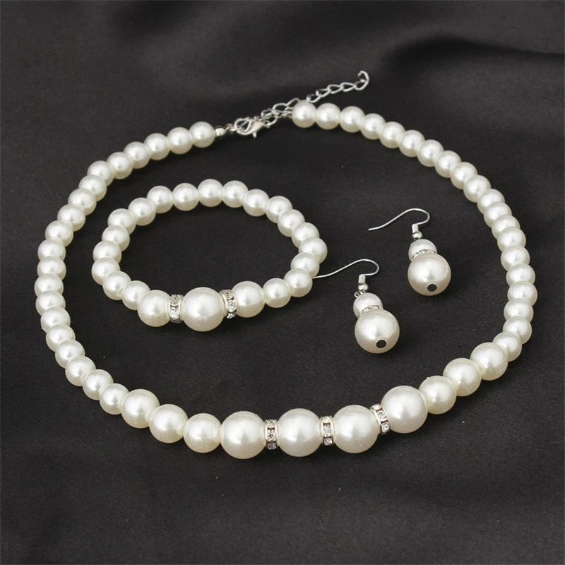 Wedding Engagement Women Simulated Pearls Jewelry Set Necklace / Earrings / Bracelets Fashion Jewelry For Lady Party Gift