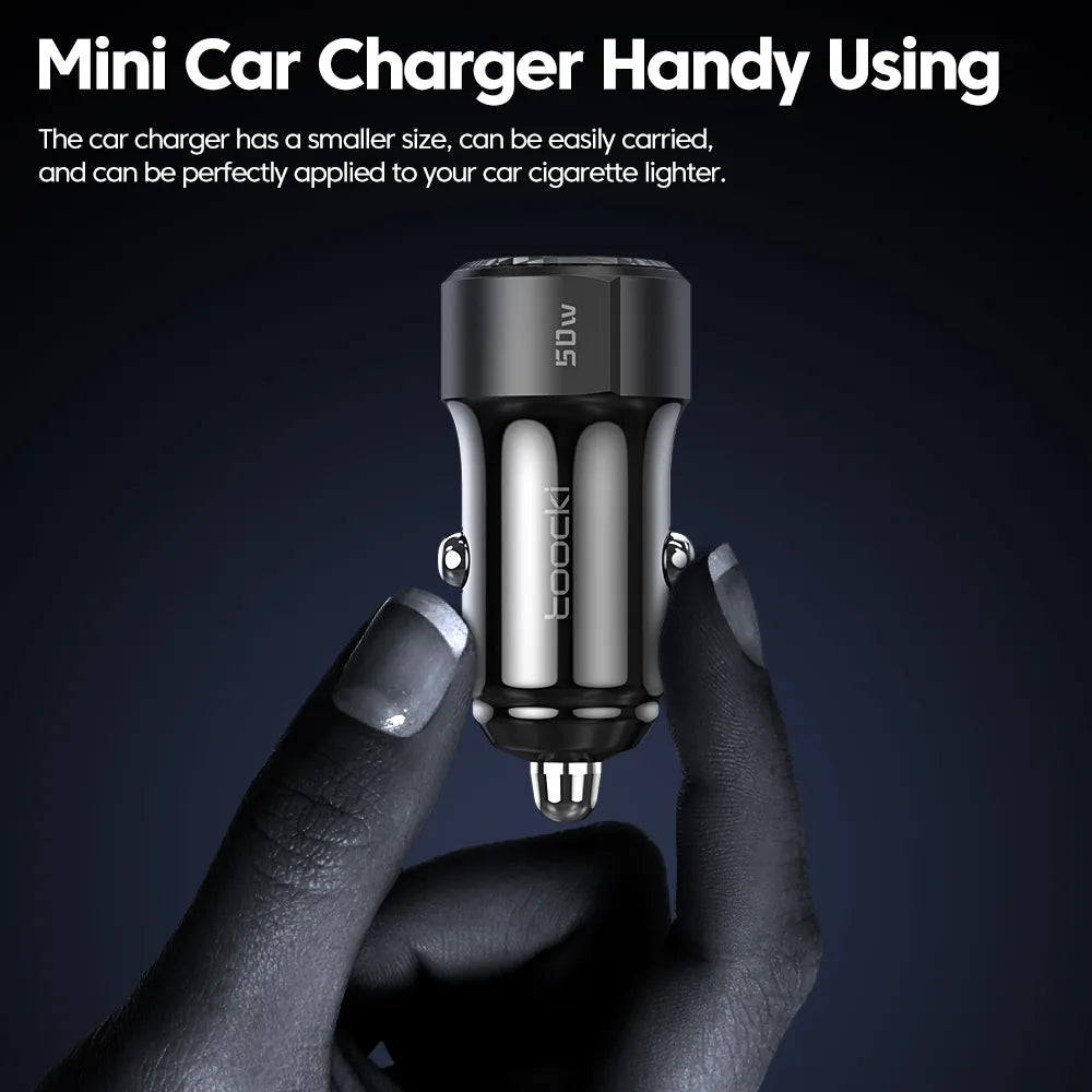 Toocki USB Car Charger Fast Charging 50W PD Type C Quick Charge USB C Car Phone Charger 12v 24v For iPhone 1413 12 Xiaomi 13 12