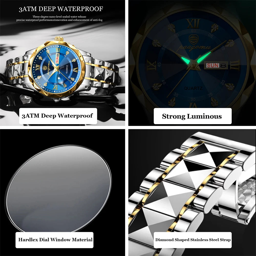 Man Watch High Quality Waterproof Chronograph Luminous Men's Wristwatch stainless steel Men Quartz Watches 2024 New Luxury Clock