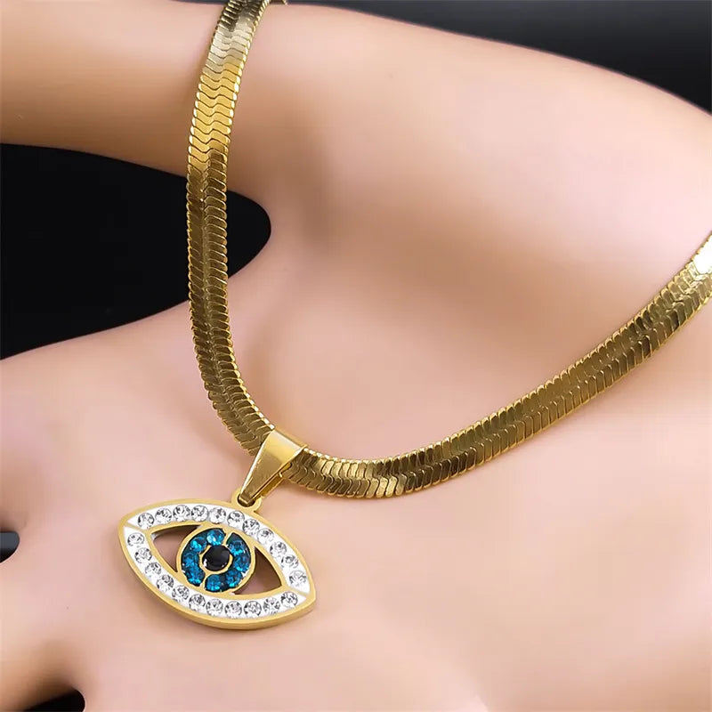 Vintage Crystal Evil Demon Eye Choker Necklaces for Women Stainless Steel Gold Plated Necklaces Jewelry collares mujeres N8239