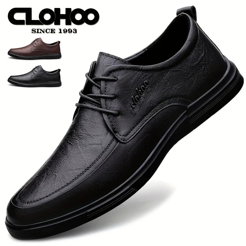 Leather men's casual leather shoes breathable everything soft sole soft pea shoes men's lace-up business casual shoes