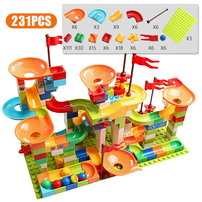 77-308PCS Marble Race Run Big Block Compatible City Building Blocks Funnel Slide Blocks DIY Big Bricks Toys For Children Gifts