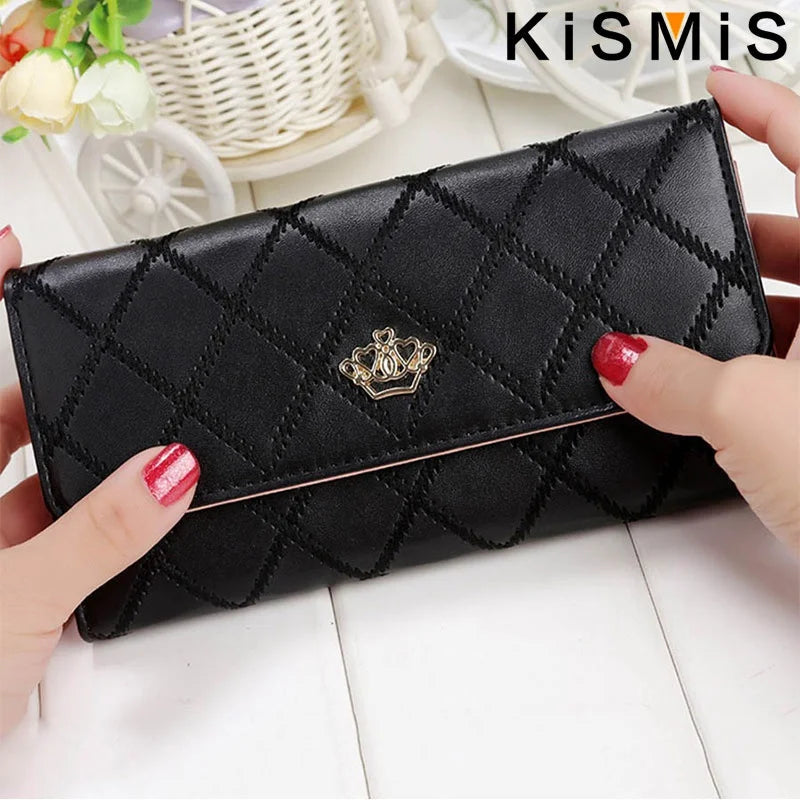 KISMIS Wallets for Women Cute Pink Pocket Womens Wallets Purses Plaid PU Leather Long Wallet Hasp Phone Bag Money Coin Pocket Ca