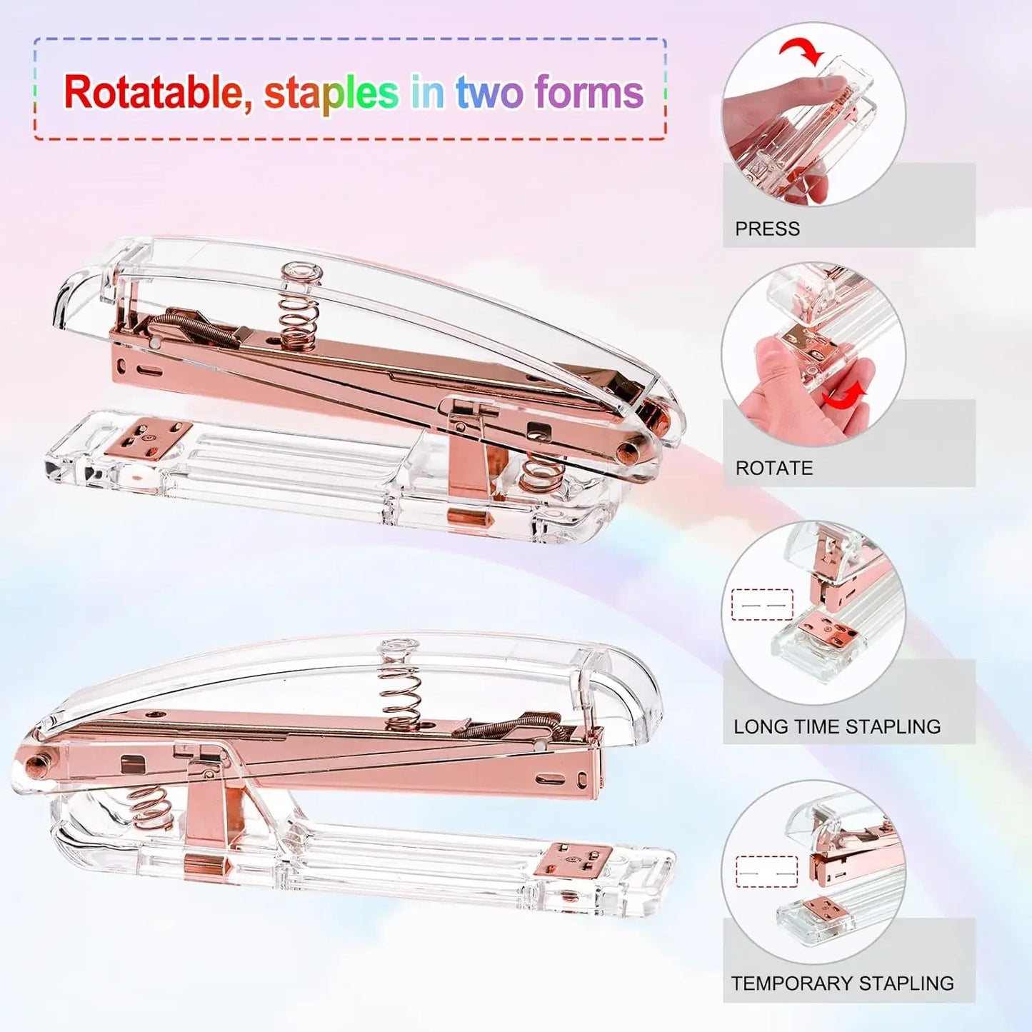 Rose Gold Acrylic Office Supplies Set Desk Accessories Stapler Set Remover Phone Pen Holder Scissor Ruler Tape and Staples