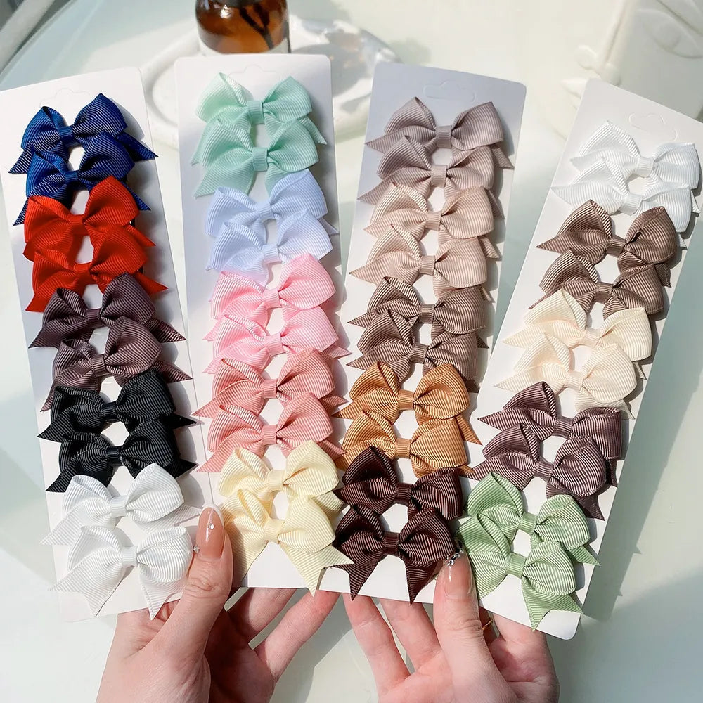 10Pcs/Set New Cute Solid Ribbon Bowknot Hair Clips for Baby Girls Handmade Bows Hairpin Barrettes Headwear Baby Hair Accessories