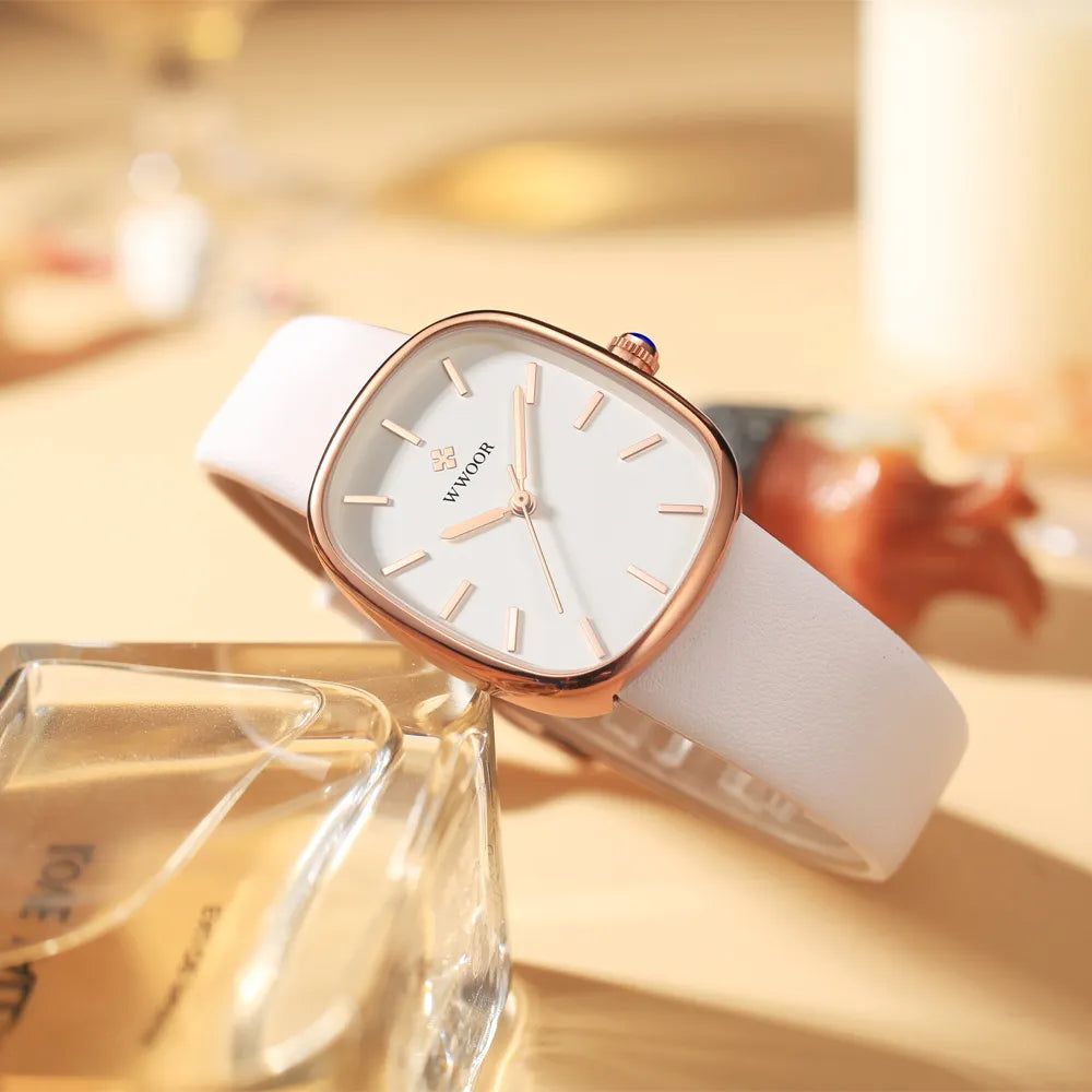 WWOOR  Women Watch Fashion Leather Quartz Bracelet Watch Top Brand Luxury Waterproof Ladies Wristwatch Montre Femme Feminino