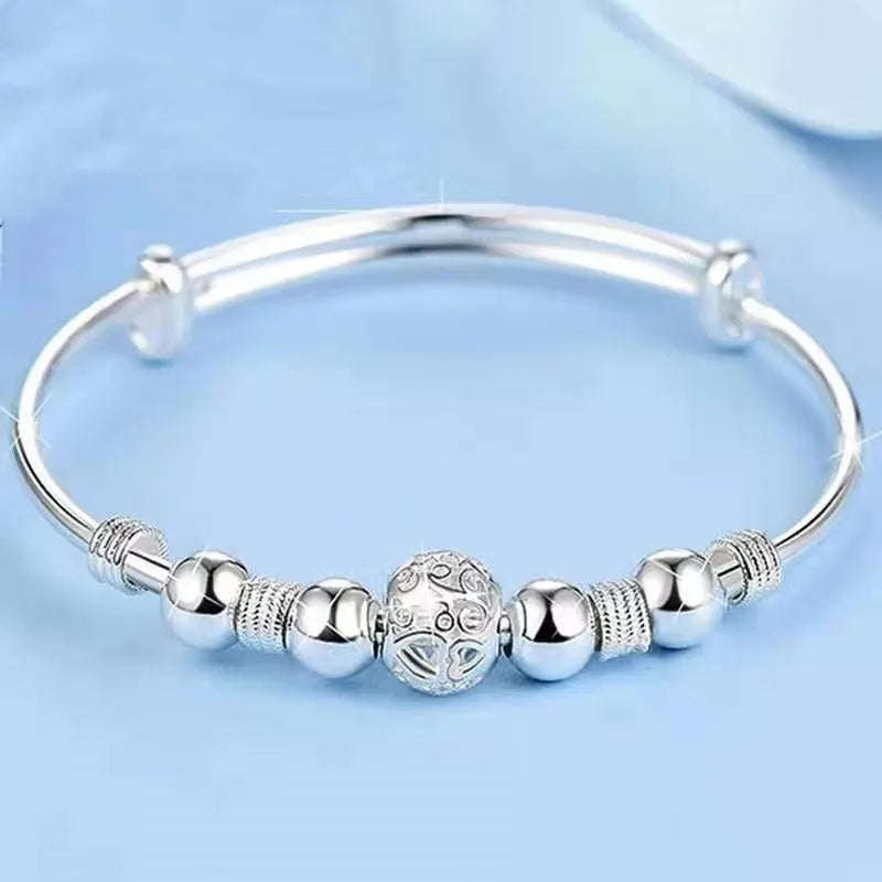 New Korean Fashion 925 Sterling Silver Lucky Beads Bangles For Women Bracelets Luxury Designer Party Wedding Jewelry Gifts