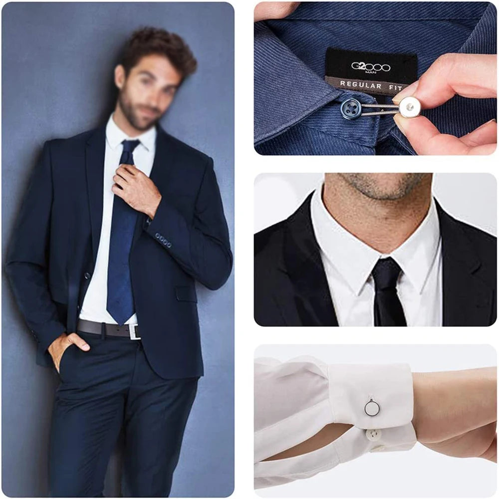 12Pcs Metal Collar Extenders Invisible Neck Extender No Sew Elastic Button Extenders for Mens Dress Shirts Suits Trouser Coat