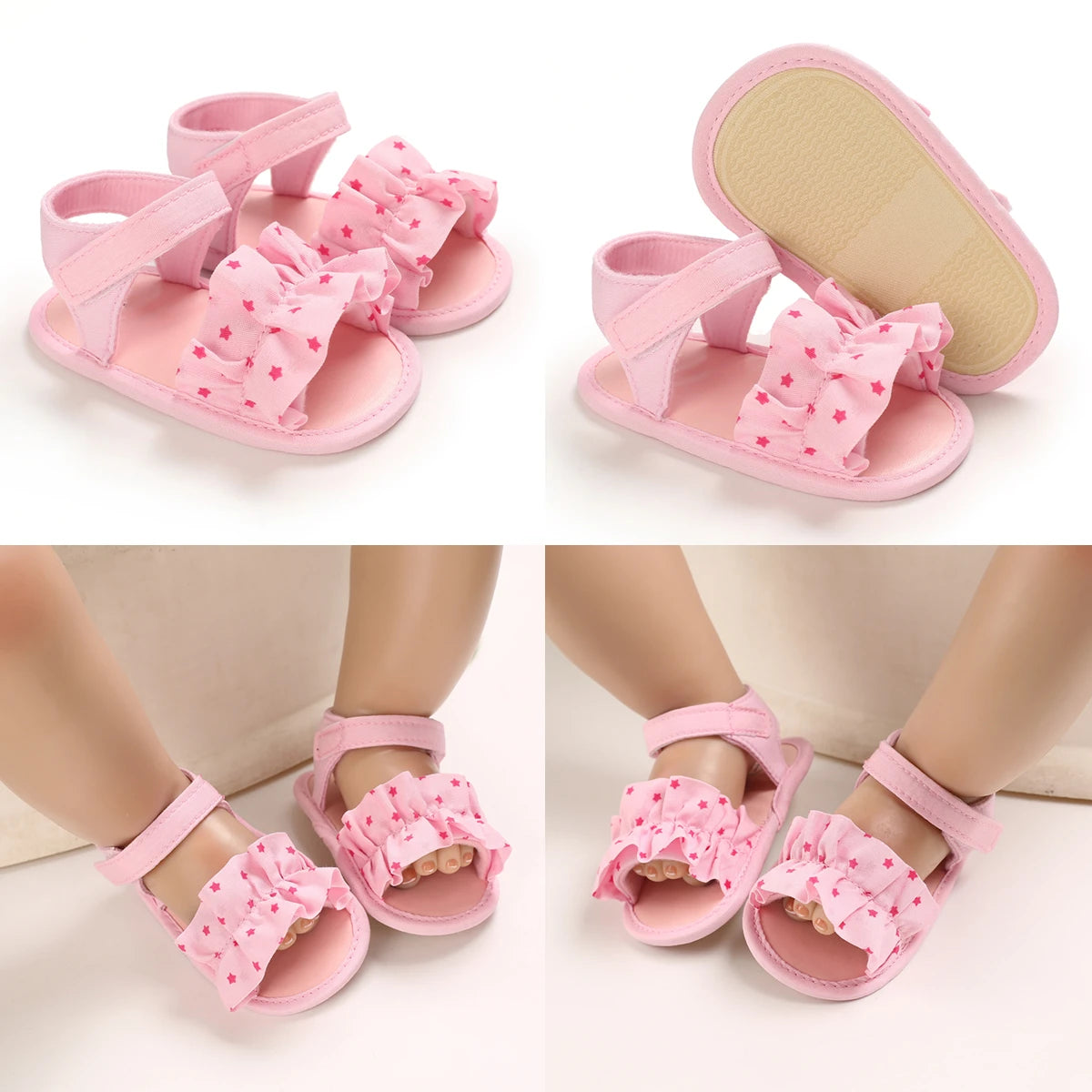 Baby Shoes Girls Pink Theme Summer Casual Sandals Comfortable Soft Sole Newborn First Walkers Non-Slip Toddler Shoes Fashion