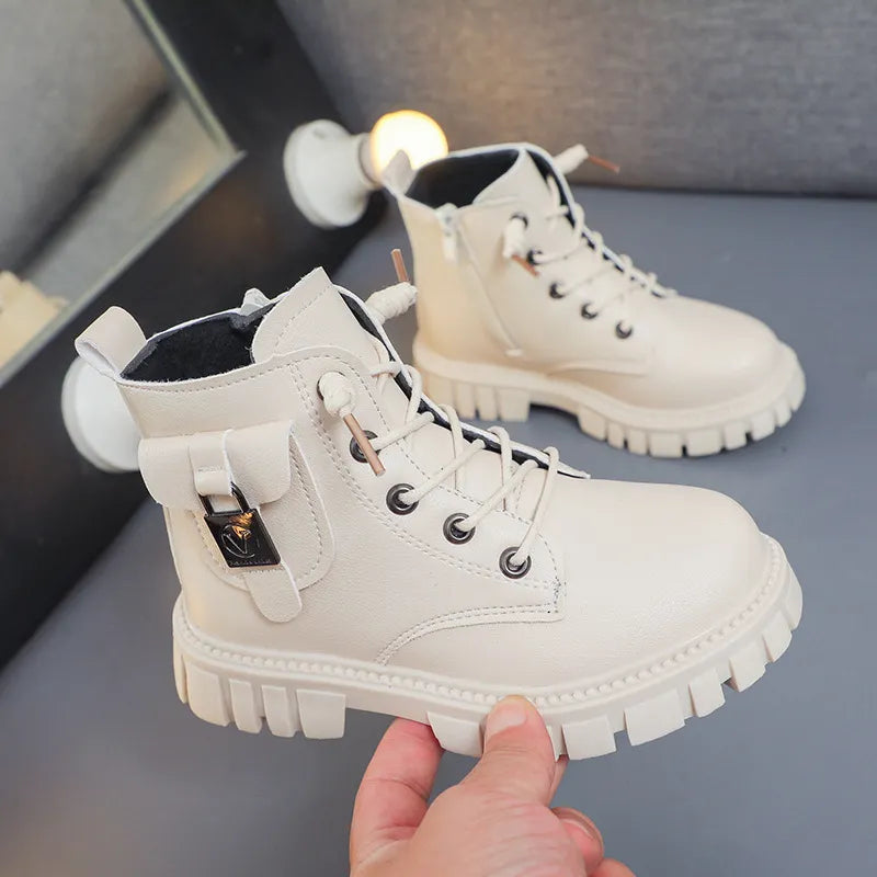 Autumn and Winter Girls Ankle Boots Fashion Non-slip Boys PU Leather Short Boots Children Korea Boots Fall Toddler Girl Boots