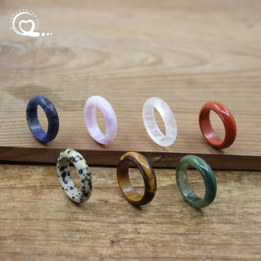 Healing Crystal Band Rings Natural Stone Quartz Agates Jaspers Dainty Finger Solid Ring Women Fashion Minimalist Jewelry,QC4209