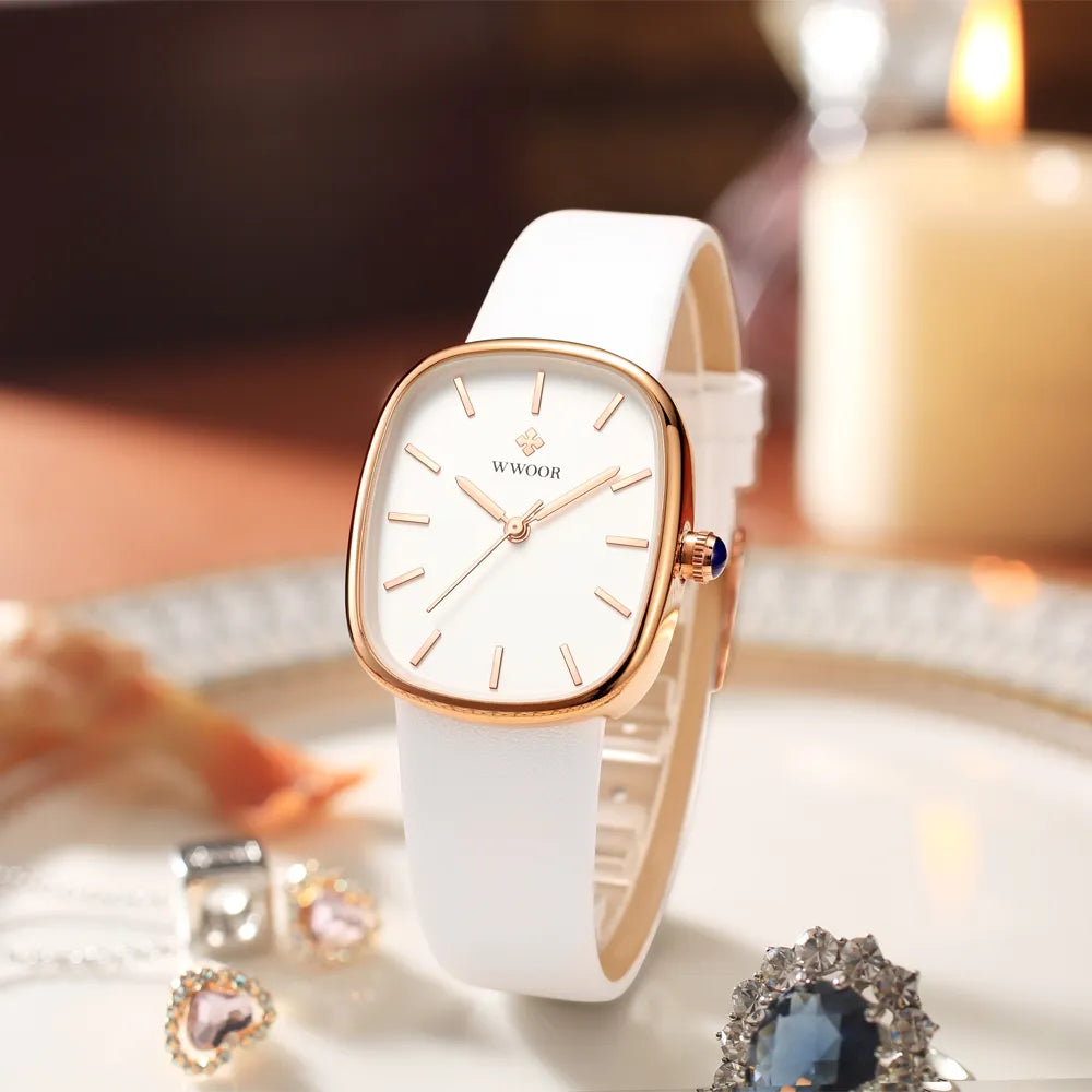 WWOOR  Women Watch Fashion Leather Quartz Bracelet Watch Top Brand Luxury Waterproof Ladies Wristwatch Montre Femme Feminino