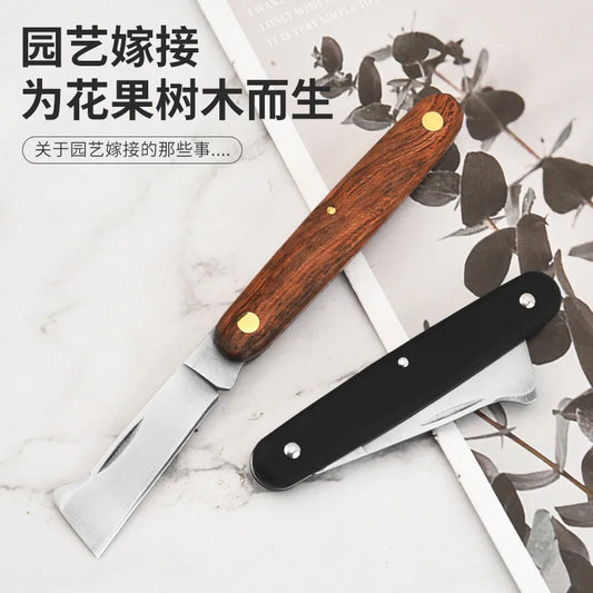 Gardening Grafting Knife Fruit and Vegetable Grafting Device Pear Wood Handle Double Budding Tree Grafting Knife Garden Tool