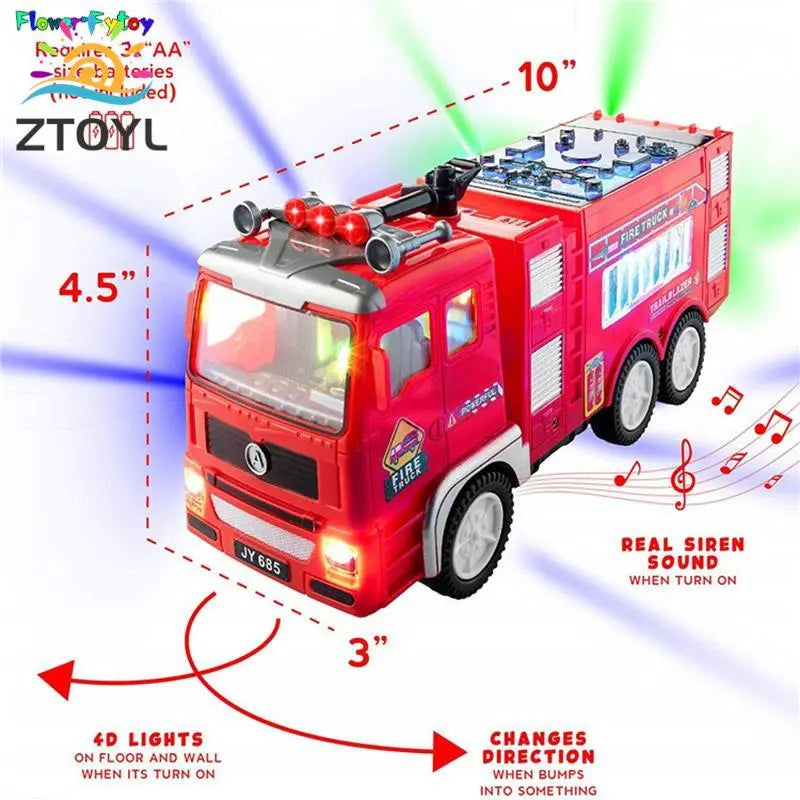 Electric Fire Truck Kids Toy With Bright Flashing 4D Lights Real Siren Sounds Bump And Go Firetruck Fire Engine Toy For Boys