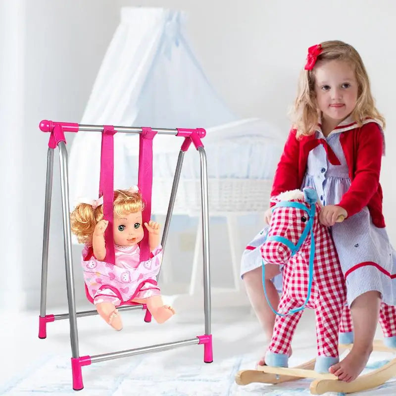 Simulation Doll Stroller Set Pink Baby Stroller Pretend Play Toys Nursery Role Play Doll House Furniture Set Doll Crib Cart Toys