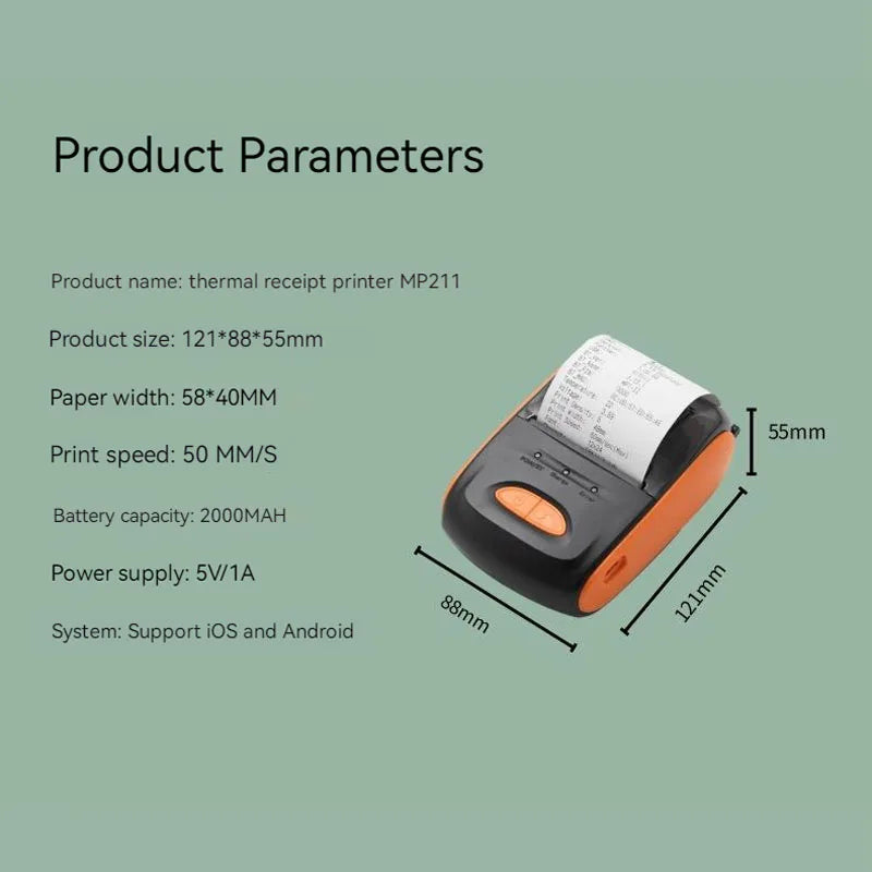 Free SDK 58mm Portable Mobile Bluetooth Printer Wireless Bluetooth Mini Thermal Receipt Printer Support Android iOS