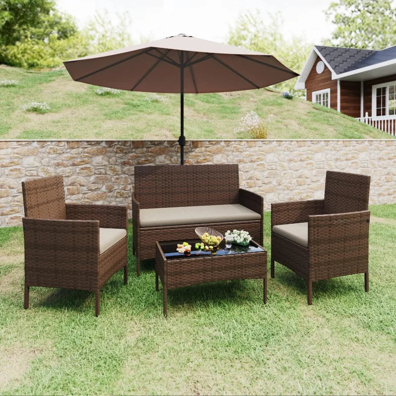 Greesum Patio Furniture 4 Pieces Conversation Sets Outdoor Wicker Rattan Chairs Garden Backyard Balcony Porch Poolside loveseat