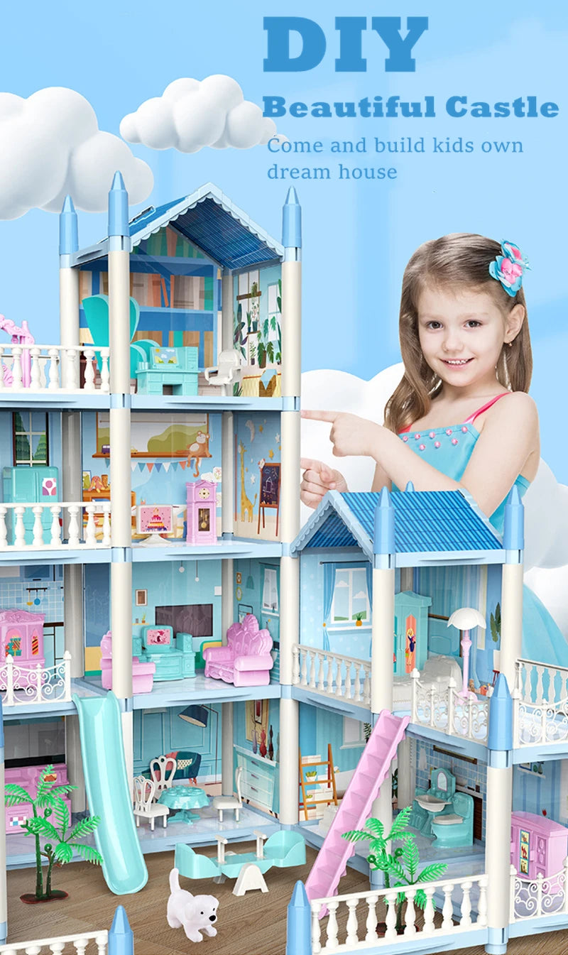 3D Cross Border Hot Selling Children's And Girls' Family Toys Large Princess Castle Villa Assembly Doll House Set Toys