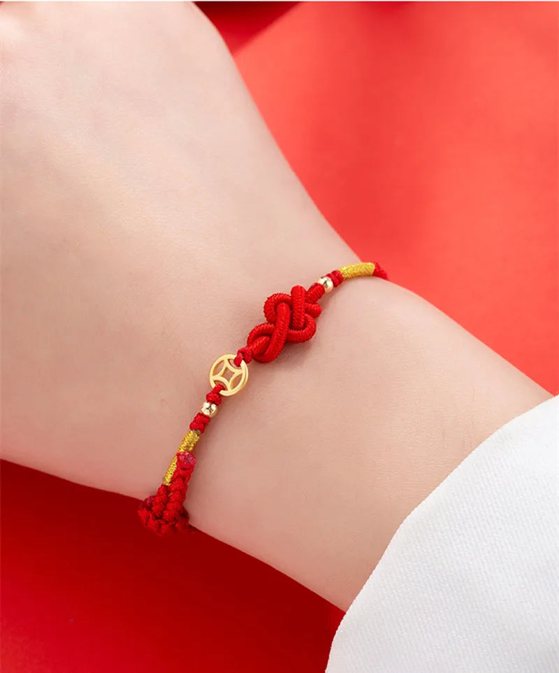 Fashion Hand Braided Lucky Knot Bracelet Copper Coin Bangle Women Men Red Rope Best Friends Lovers' Gift Bracelet Accessory