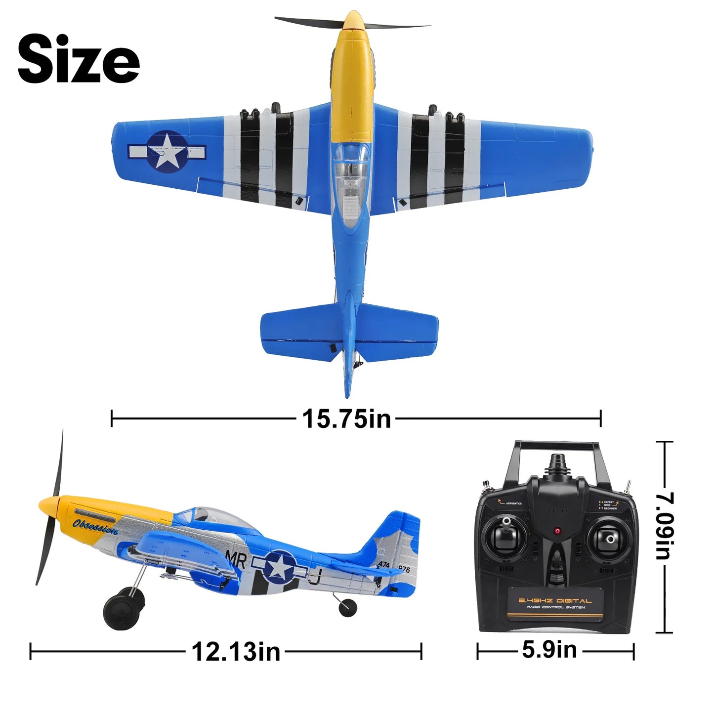 P51D RC Plane 2.4G 4CH 6-Axis EPP 400mm P51D Mustang RTF Airplane  One-key Aerobatic RC Glider Aircraft Toys Gifts