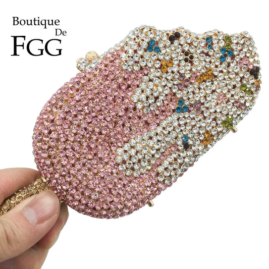 Boutique De FGG Novelty Ice-Cream Handbags Women Mini Popsicle Strawberry Flavor Evening Bags and Clutches Wedding Party Purses