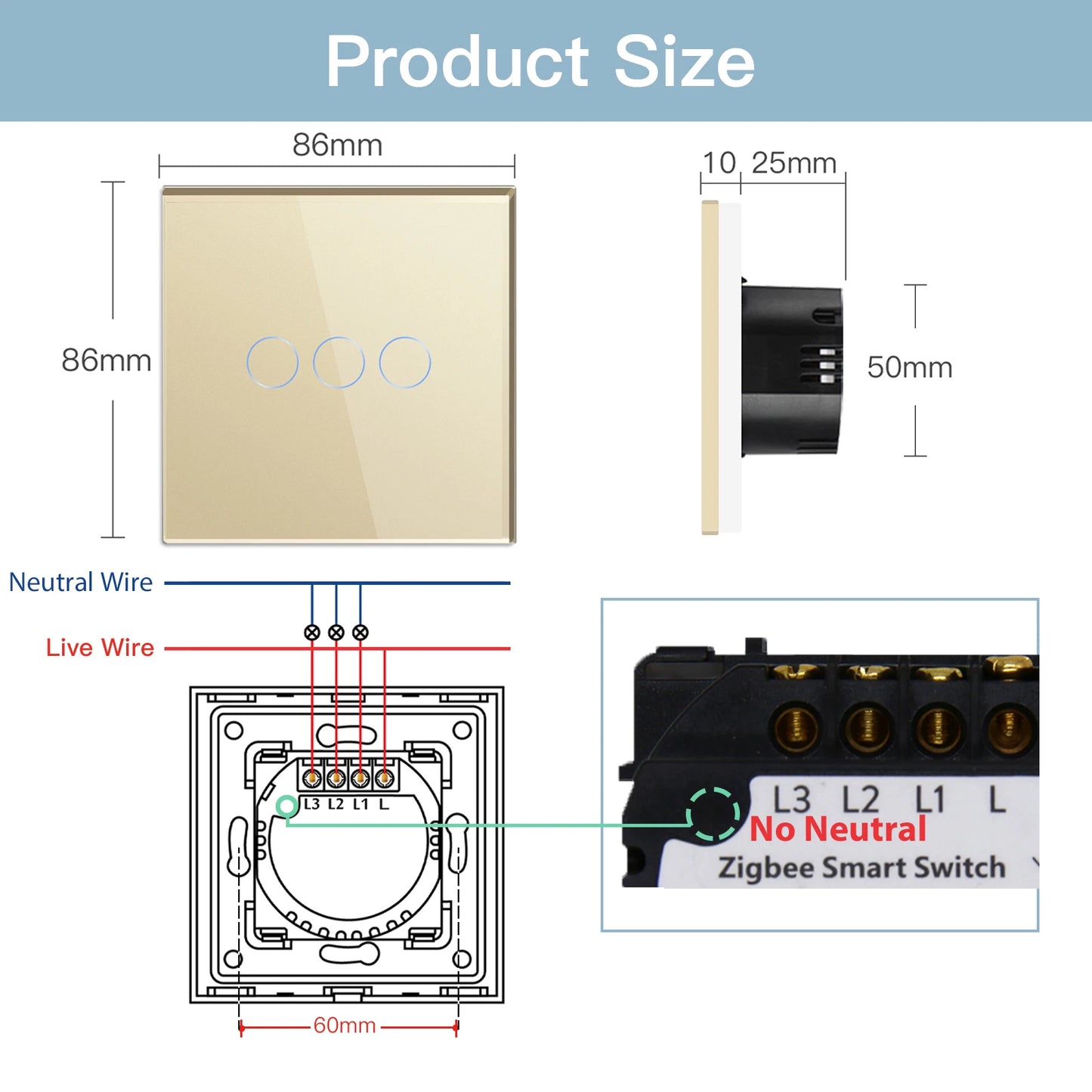 BSEED Smart Zigbee Switches 1/2/3Gang 1Way Intelligent Touch Light Switch Wall Sensor Switches Tuya Smart Life Google Alexa