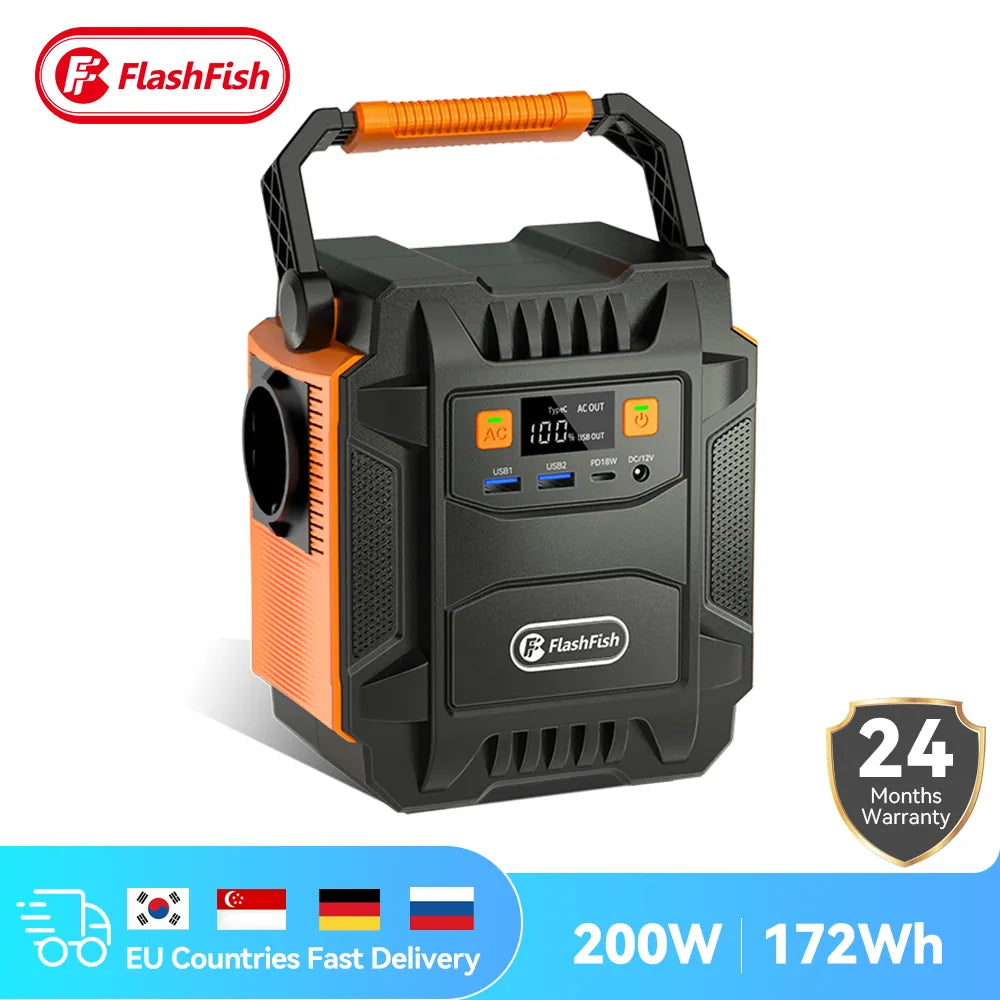 Flashfish 200W Portable Power Station 172Wh 230V Solar Generator 110V 48000mAh Power Supply Emergency Energy For Outdoor Camping