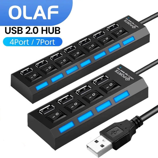 OLAF USB HUB 2.0 4/7 Port Multiple Expander USB 2.0 Hub with Switch Multi USB Splitter Hub Use Power Adapter Computer Accessorie