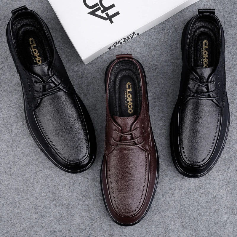 Leather men's casual leather shoes breathable everything soft sole soft pea shoes men's lace-up business casual shoes