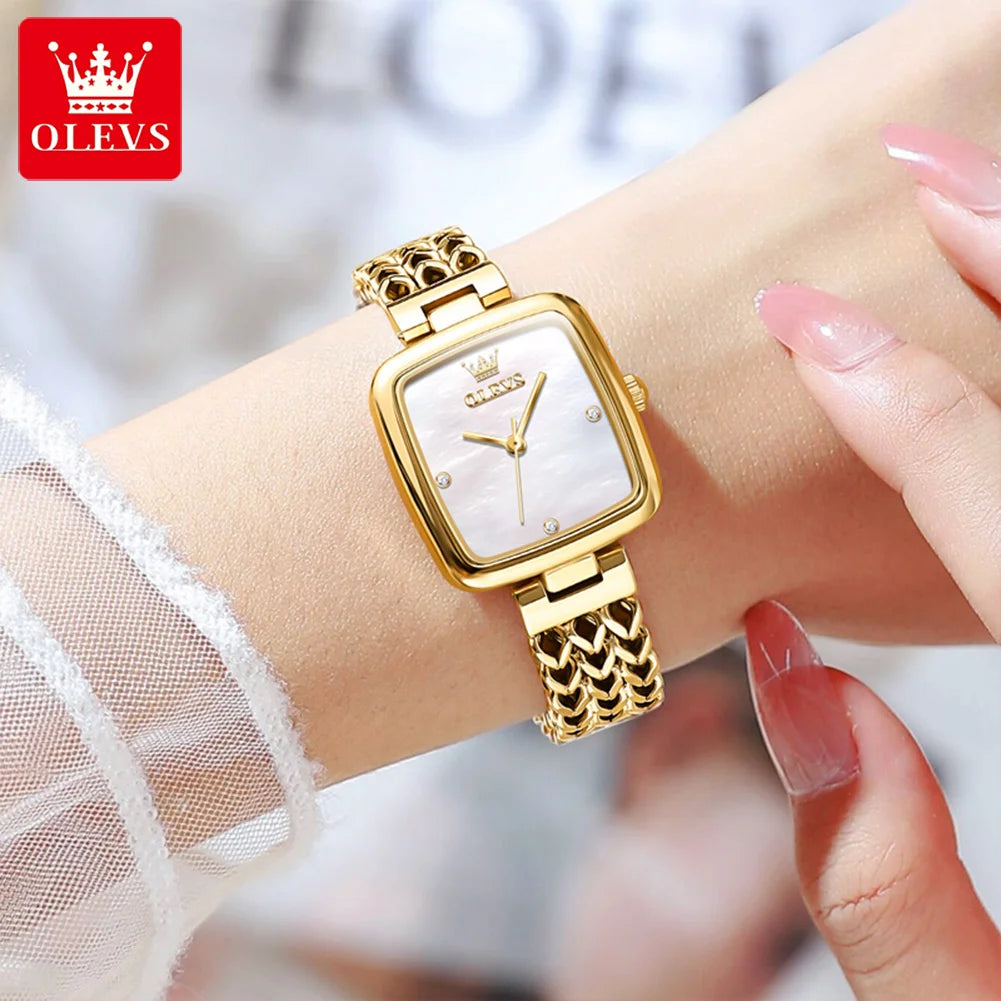 OLEVS Women's Watches Light Luxury Fashion Daily Dress Small Square Wristwatch Originla Waterproof Stainless Steel No.9948