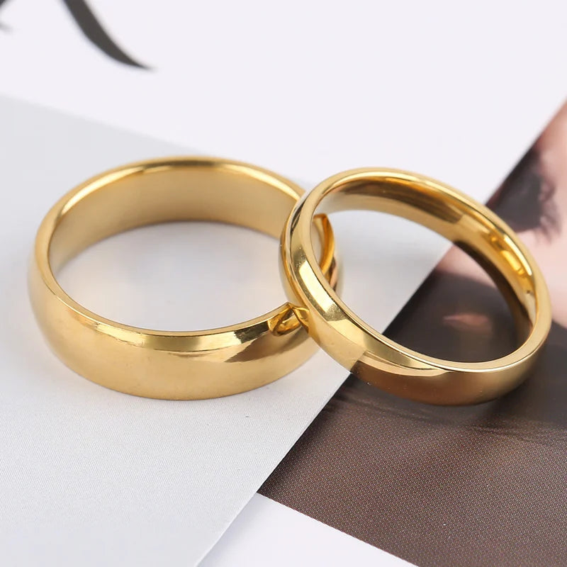 Fashion Simple Gold Plated Glossy Ring Classic Couple Banquet Exquisite Jewelry