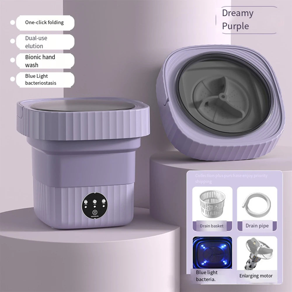 11L Folding Portable Washing Machine Large Capacity Clothes Spin Dryer Bucket Travel Home Underwear Socks Ultrasonic Mini Washer