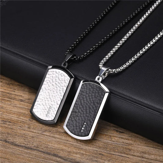 KOTiK Stylish Hammered Dog Tag Necklace for Men Punk Vintage Stainless Steel Square Collar Birthday Christmas Gifts